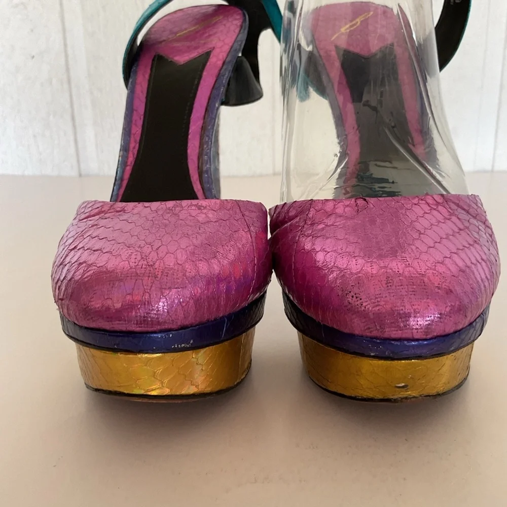 Brian Atwood Multicolored Leather Ankle Strap Platform Heels Size